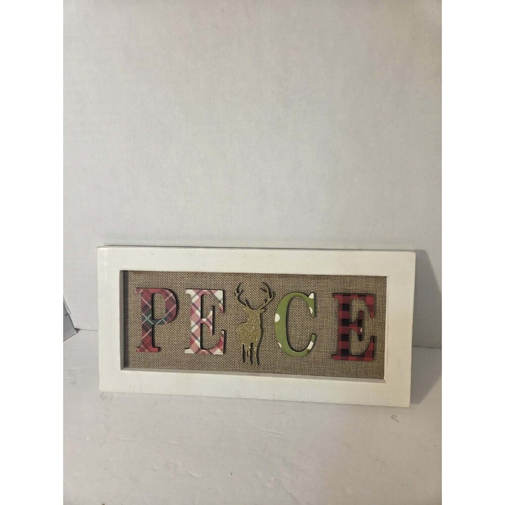 Peace Wall/Door Hanging Wooden Sign Reindeer~Decor